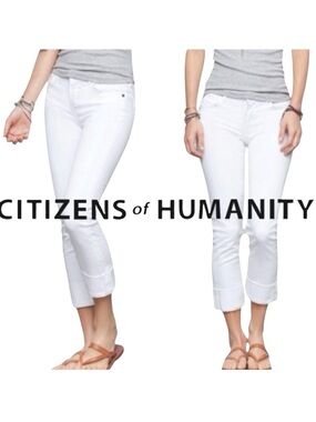 Citizens of Humanity White Dani Cropped Straight Leg Cuff Jeans (31x24)